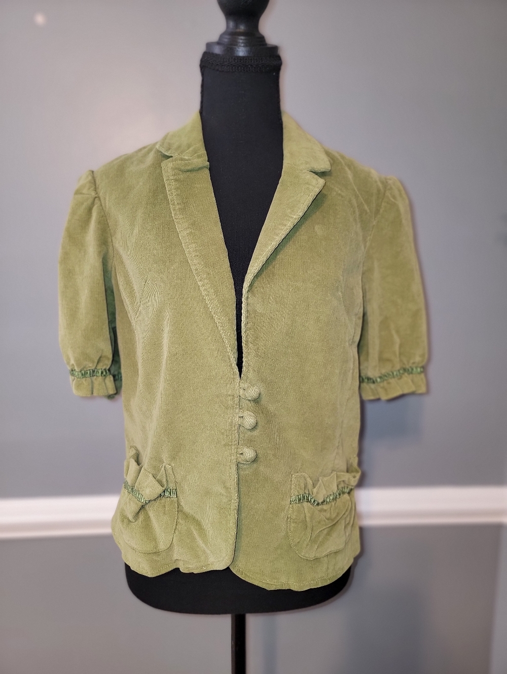 Priorities Vintage Y2k Green Short-Sleeve Cropped  Corduroy Blazer